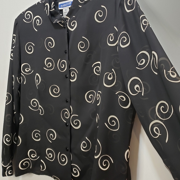 Pendleton Vintage 80's Black Sheer Printed Button Down Blouse Shirt 14P - Picture 5 of 13